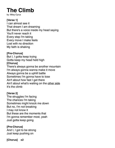 The Climb Lyrics Printable